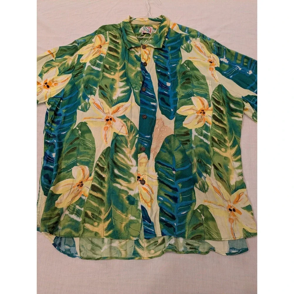 Vtg. Jams World Shirt Mens 2XL Green Tropical Floral Hawaiian Aloha Rayon‎ USA - Picture 12 of 15